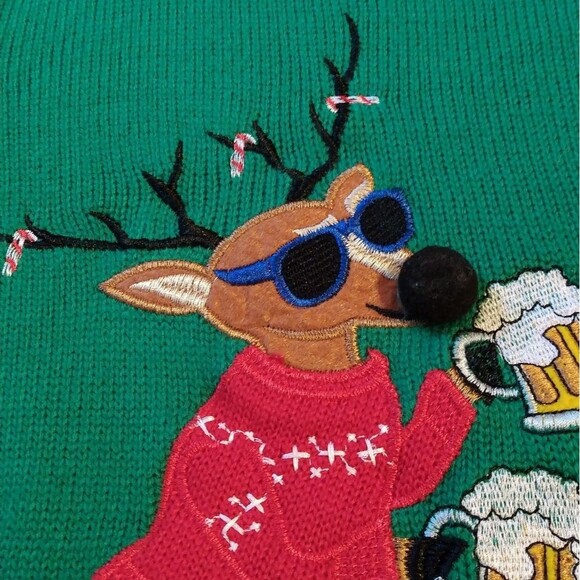Christmas Holiday Ugly Embellished Beverage Holder Sweater - Picture 3 of 8
